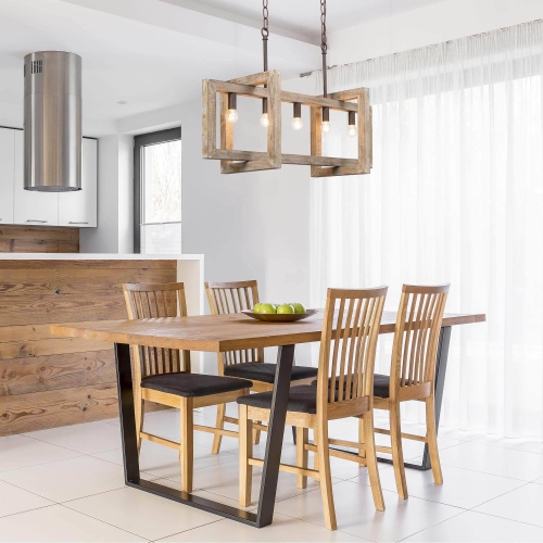 Farmhouse Rustic 5-Light Unique Linear Handcrafted Chandelier Island Pendant Lights