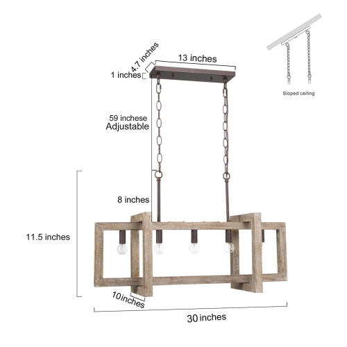 Farmhouse Rustic 5-Light Unique Linear Handcrafted Chandelier Island Pendant Lights