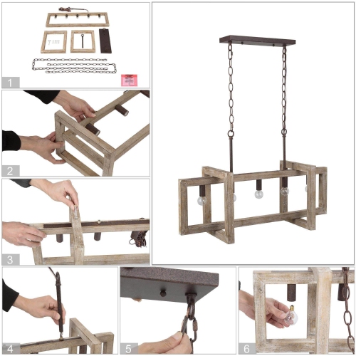 Farmhouse Rustic 5-Light Unique Linear Handcrafted Chandelier Island Pendant Lights