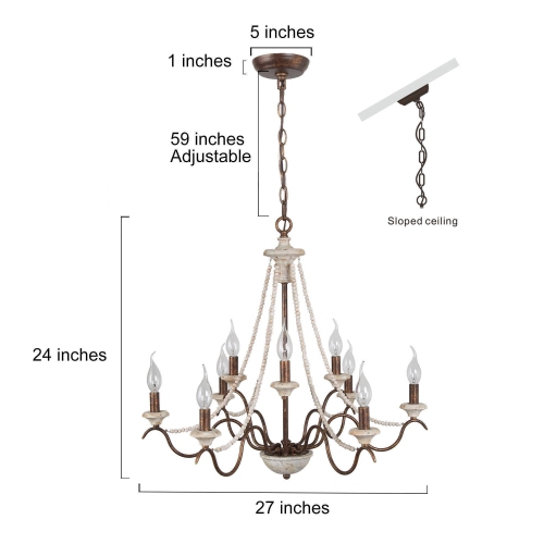 Farmhouse 9-Light French Country Chandelier with Wood Beaded
