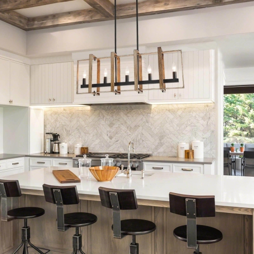 Modern Farmhouse 5-Light Linear Cage Chandelier for Kitchen Island