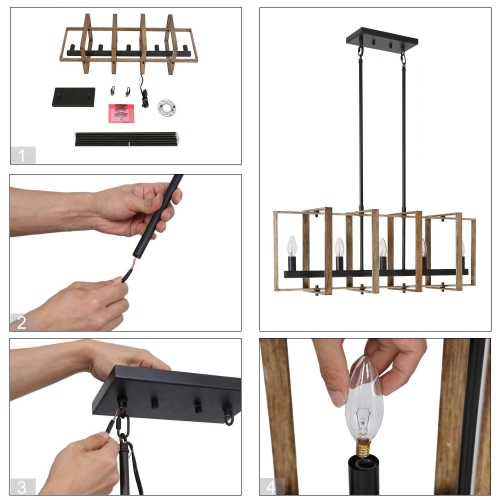 Modern Farmhouse 5-Light Linear Cage Chandelier for Kitchen Island