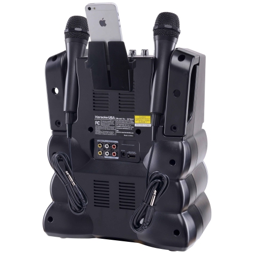 Karaoke USA GF844 Complete Karaoke System with 2 Microphones, Remote Control, 7” Color Screen, LED Lights - Works with DVD, Bluetooth, CD, MP3 and