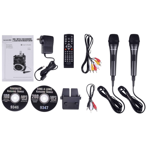 Karaoke USA GF844 Complete Karaoke System with 2 Microphones, Remote Control, 7” Color Screen, LED Lights - Works with DVD, Bluetooth, CD, MP3 and
