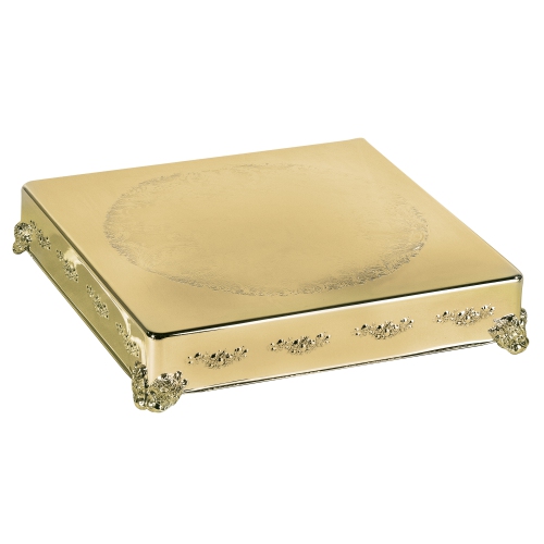 Elegance 18" Square Cake Plateau, Gold Finish