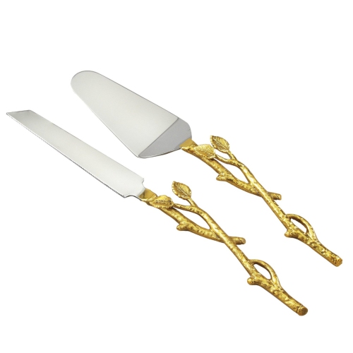 ELEGANCE  Gilt Leaf Cake Servers Set (Gold Finish Leaf/hammered Steel)