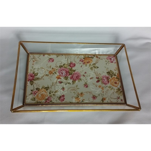 Jiallo Mandarin Elegant Design Modern Metal Tray in Gold/Multi-Color