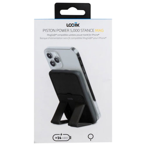 Chargeur portable USB-C de 5000 mAh Piston Power Stance de LOGiiX avec MagSafe - Noir