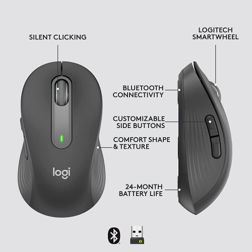 Refurbished Logitech Signature M650 L Full Size Wireless Mouse - For Large Sized Hands, Silent Clicks
