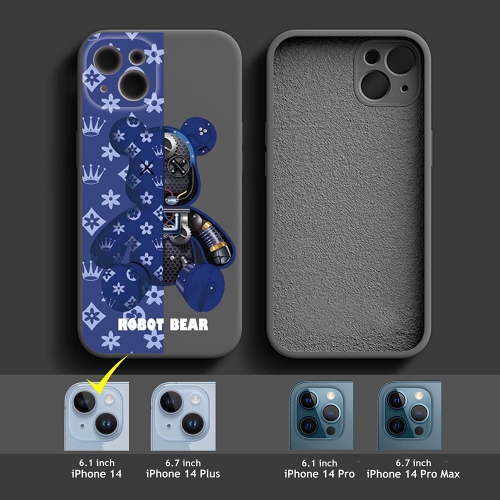 iPhone 14/13 Fashionable Designer Bear Silicone Case avec protection complète du corps en couleur violette / noire