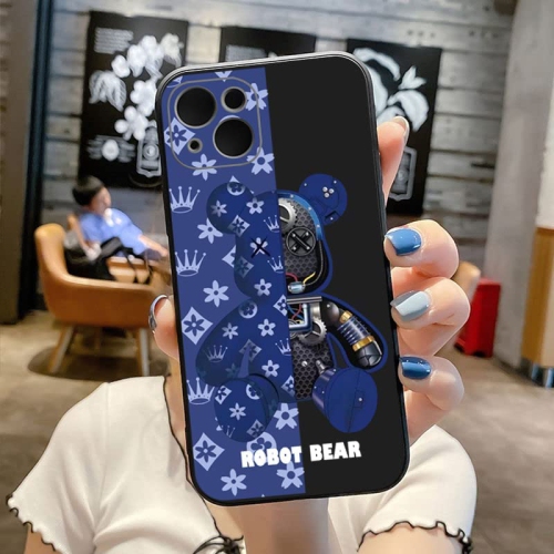 iPhone 14/13 Fashionable Designer Bear Silicone Case avec protection complète du corps en couleur violette / noire