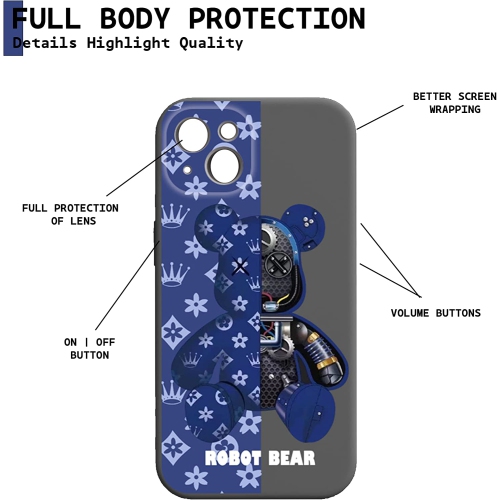iPhone 14 Plus Fashionable Designer Bear Silicone Case with Full Body Protection in Purple Color