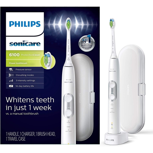 Philips – brosse à dents électrique rechargeable Sonicare Protective Clean 6100 | blanchissant avec capteur de pression et intensité – Hx6877/21 –