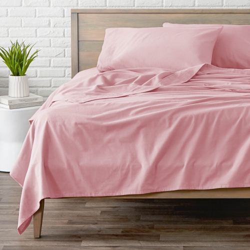BARE HOME  Flannel Sheet Set 100% Cotton, Velvety Soft Heavyweight - Double Brushed Flannel - Deep Pocket (Light Pink, Queen)