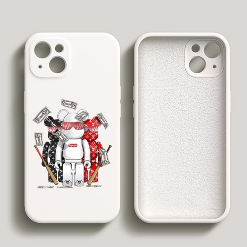 iPhone 14 Fashionable Designer Bear Silicone Case avec protection complète du corps en couleur blanche