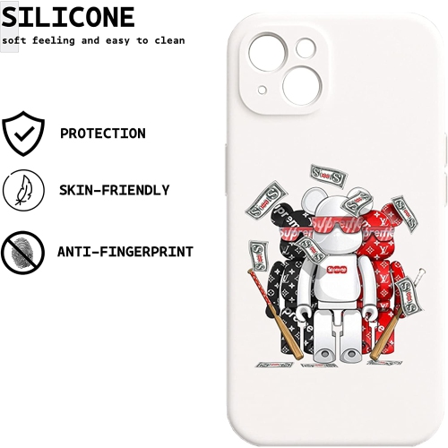 iPhone 14 Plus Fashionable Designer Bear Silicone Case with Full Body Protection in White Color