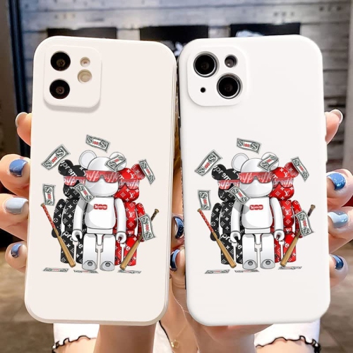 iPhone 14 Pro Fashionable Designer Bear Silicone Case with Full Body Protection in White Color