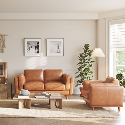 Valencia Artisan Top Grain Leather Loveseat, Cognac