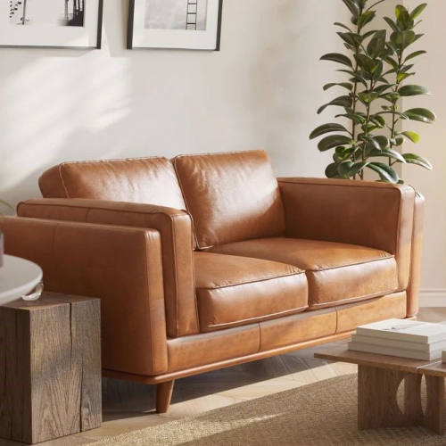 Valencia Artisan Top Grain Leather Loveseat, Cognac
