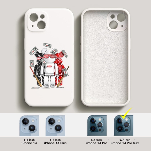iPhone 14 Pro Max Fashionable Designer Bear Silicone Case with Full Body Protection in White Color