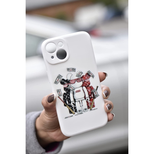 iPhone 14 Pro Max Fashionable Designer Bear Silicone Case with Full Body Protection in White Color