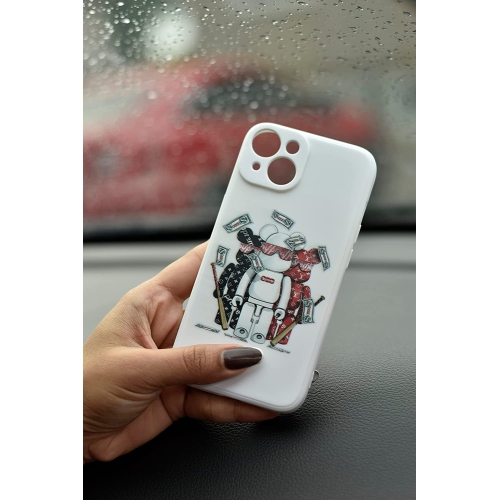 iPhone 14 Pro Max Fashionable Designer Bear Silicone Case with Full Body Protection in White Color