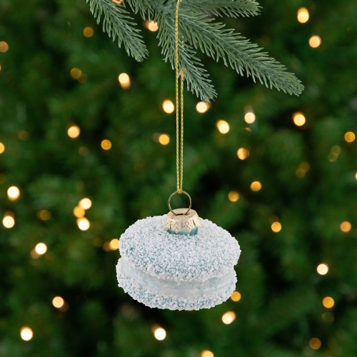 NORTHLIGHT  Macaroon With Sugar Glass Christmas Ornament - 2" - In Blue