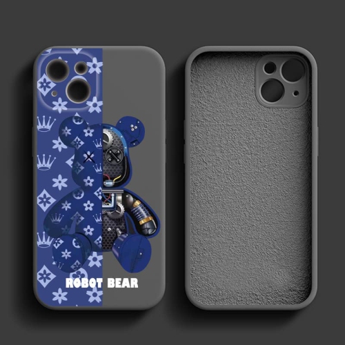 iPhone 14 Pro Fashionable Designer Bear Silicone Case with Full Body Protection in Purple Color