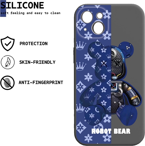 iPhone 14 Pro Fashionable Designer Bear Silicone Case with Full Body Protection in Purple Color