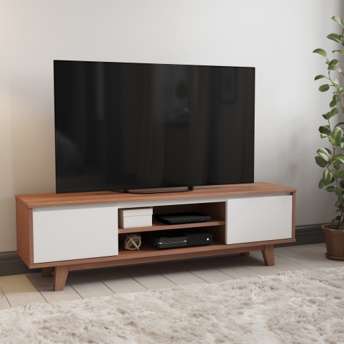 CorLiving TFF-552-B Fort Worth White and Brown Wood Grain Finish TV Stand for TV's up to 68"