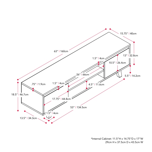 CorLiving TFF-552-B Fort Worth White and Brown Wood Grain Finish TV Stand for TV's up to 68"
