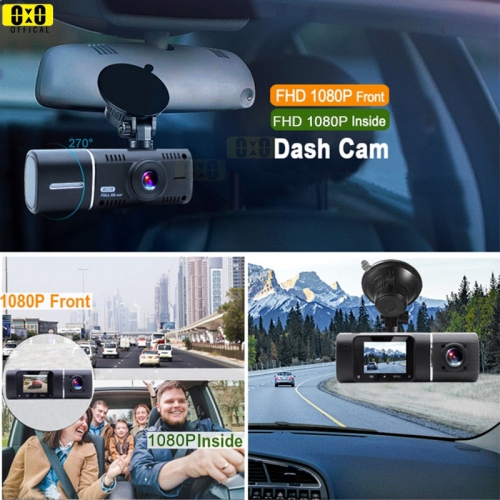 GPS Dual Car Dash Cam Front And Inside 24 Hr Parking Monitor Buck Line Included Full HD 1080P Video Recorder IR Night Vision 310° Wide Angle By
