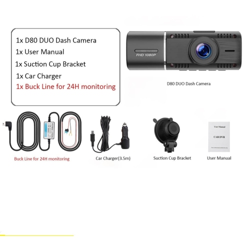 GPS Dual Car Dash Cam Front And Inside 24 Hr Parking Monitor Buck Line Included Full HD 1080P Video Recorder IR Night Vision 310° Wide Angle By