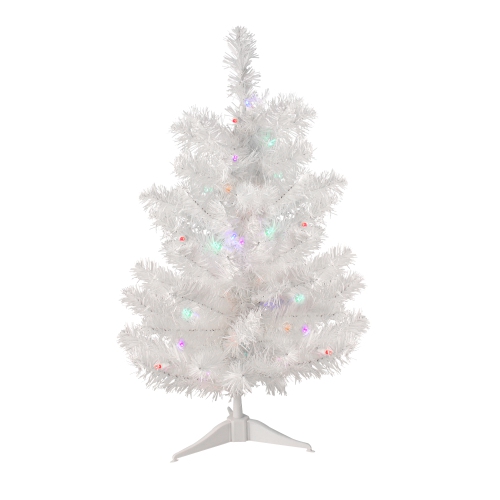 NORTHLIGHT  Pre-Lit Medium Pine Artificial Christmas Tree - 2' - - Multicolor Led Lights In White