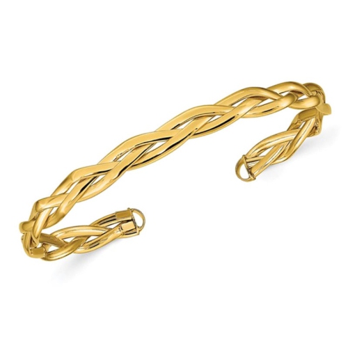 GEM AND HARMONY  14K Gold Braided Bracelet Cuff Bangle In Yellow