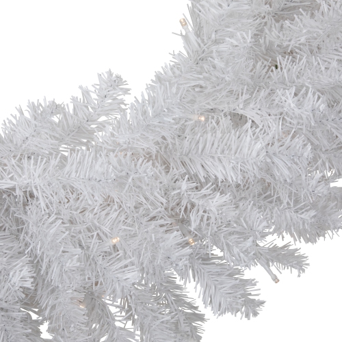 Pre-Lit LED White Canadian Pine Artificial Christmas Wreath, 30-Inch, Clear Lights