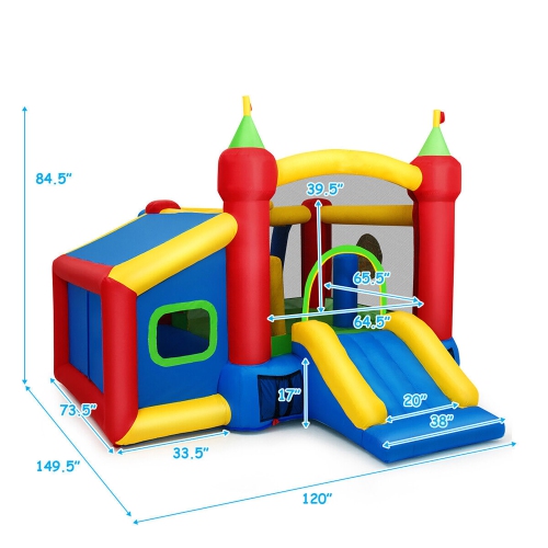 Gymax Kids Inflatable Bounce House Play Slide Jumping Castle Ball Pit with 550W Blower