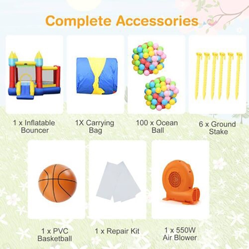 Gymax Inflatable Bounce House Slide Jumping Castle w/ Tunnels Ball Pit & 550W Blower
