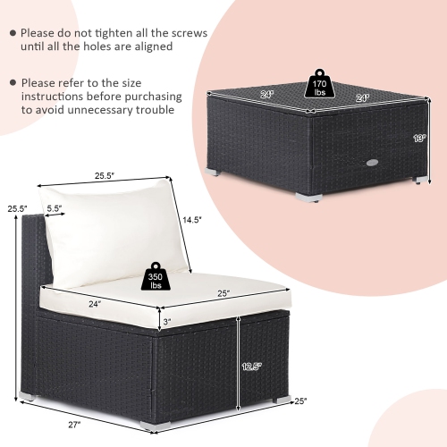 Gymax 5PCS Patio Outdoor Rattan Sofa Conversation Set w/ Seat & Back Cushions Off White