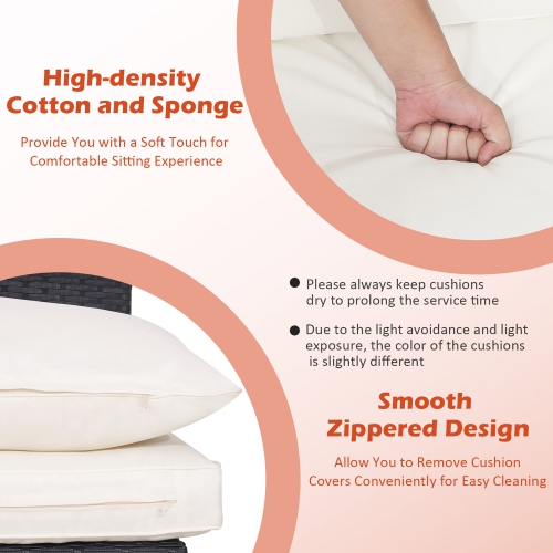 Gymax 5PCS Patio Outdoor Rattan Sofa Conversation Set w/ Seat & Back Cushions Off White