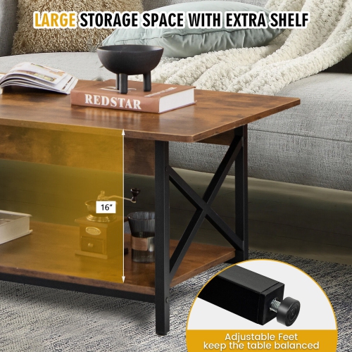 Gymax Coffee Table Industrial 2-Tier w/ Storage Shelf &Storage Shelf for Living Room