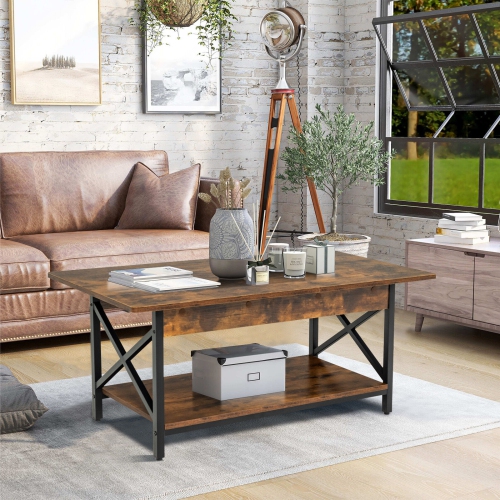 Gymax Coffee Table Industrial 2-Tier w/ Storage Shelf &Storage Shelf for Living Room