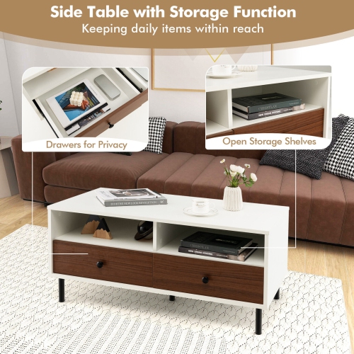 Gymax Coffee Table Modern Rectangle w/ Storage Shelf & Drawers Living Room Furniture
