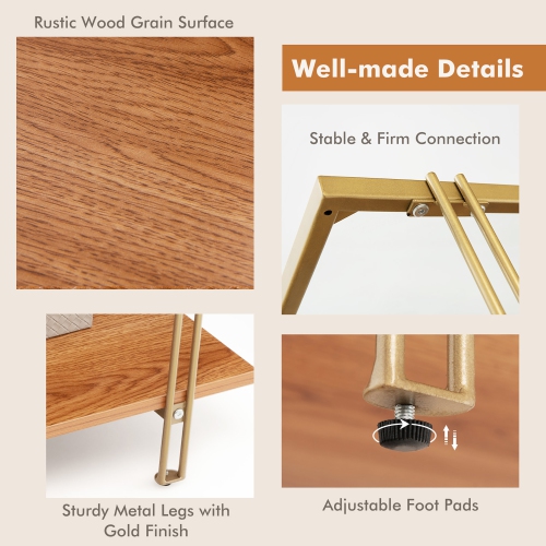 Gymax Coffee Table Rectangle Glass Top w/ Storage Shelf & Gold Steel Frame Living Room