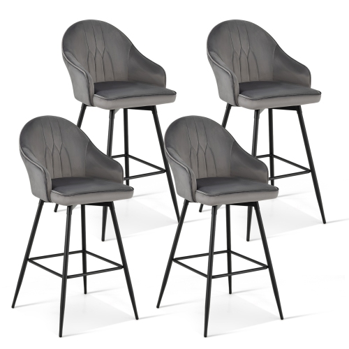 GYMAX  Set Of 4 Velvet Bar Stools Swivel Pub Height Dining Chairs W/ Metal Legs In Gray