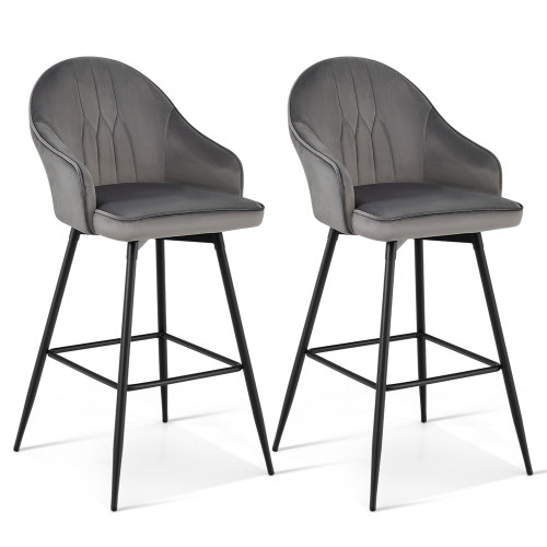Gymax Set of 4 Velvet Bar Stools Swivel Pub Height Dining Chairs w/ Metal Legs Gray