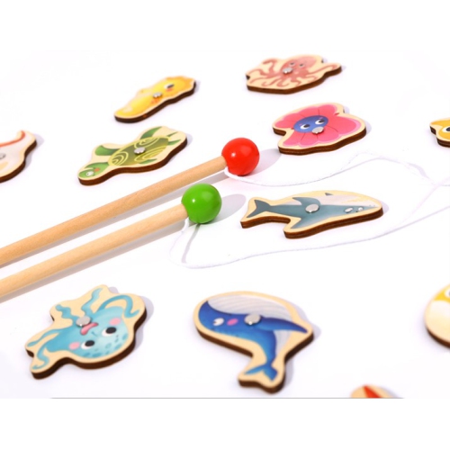TOOKYLAND Jeu de Pêche Magnétique en Bois- 22pcs - Ensemble d'Animaux Aquatiques et Cannes à Pêche, 3 Ans +