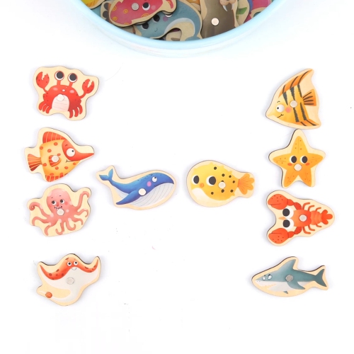 TOOKYLAND Jeu de Pêche Magnétique en Bois- 22pcs - Ensemble d'Animaux Aquatiques et Cannes à Pêche, 3 Ans +