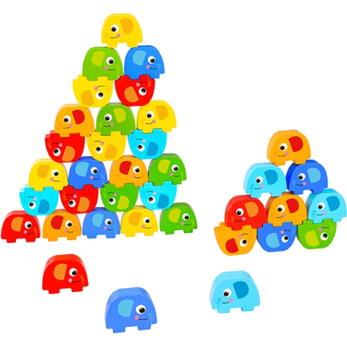 TOOKYLAND Wooden Elephant Stacking Game - 46pcs Play Set with Pattern Cards and Die, Ages 3+