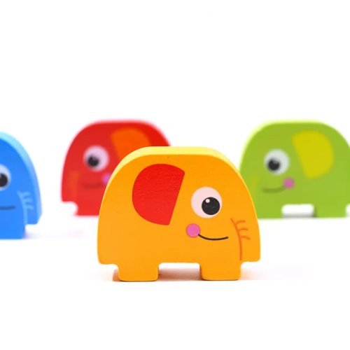 TOOKYLAND Wooden Elephant Stacking Game - 46pcs Play Set with Pattern Cards and Die, Ages 3+